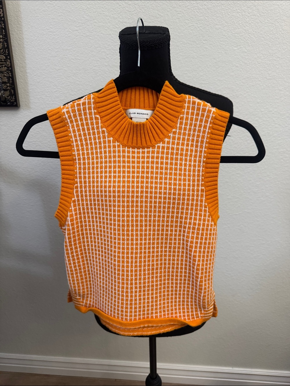 Club Monaco Orange & White Knit Mock-Neck Tank